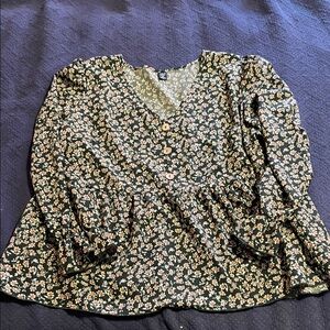 SHEIN Curve Floral Blouse - Dark Green